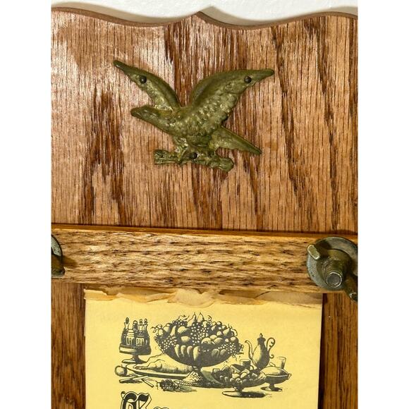 Vintage 1970s Wood Grocery List/Notepad Holder with Metal Eagle Rustic Americana - Picture 3 of 5